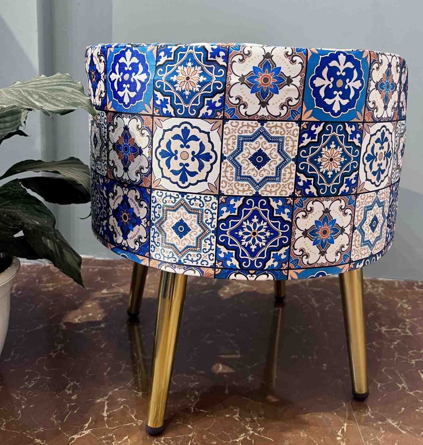 🌊✨azure-mosaic-printed-boho-ottoman-stool-mediterranean-accent-furniture-bear-teddy-home-decor-🏺🏡