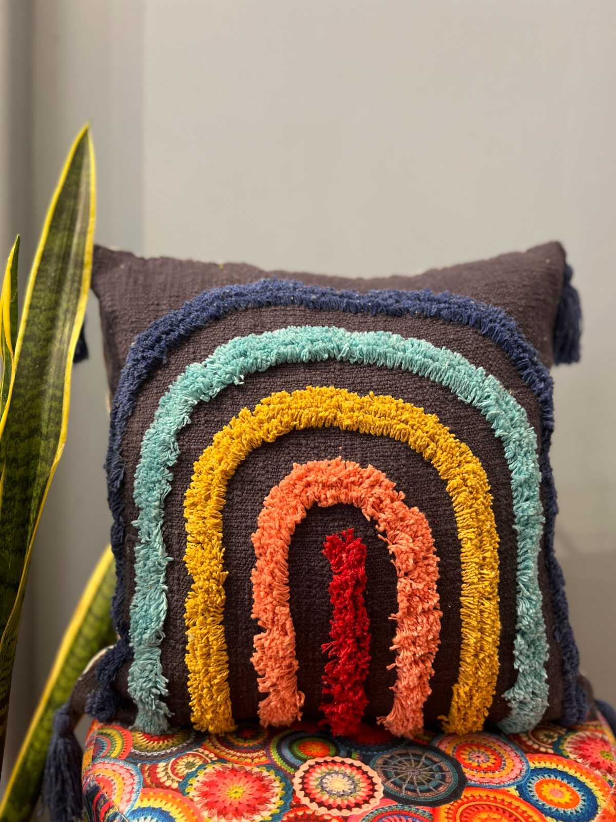 🌈 Rainbow Horizon Cushion Cover – A Burst of Colorful Elegance for Your Bedroom 🌅