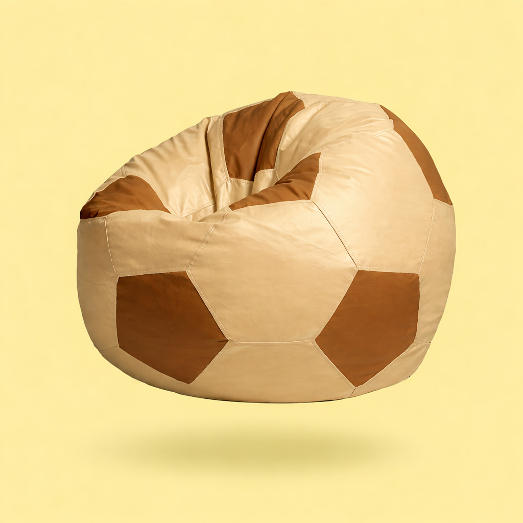 Cream & Caramel Brown Soccer Football Bean Bag with Beans – Luxury Sports Lounge Seating