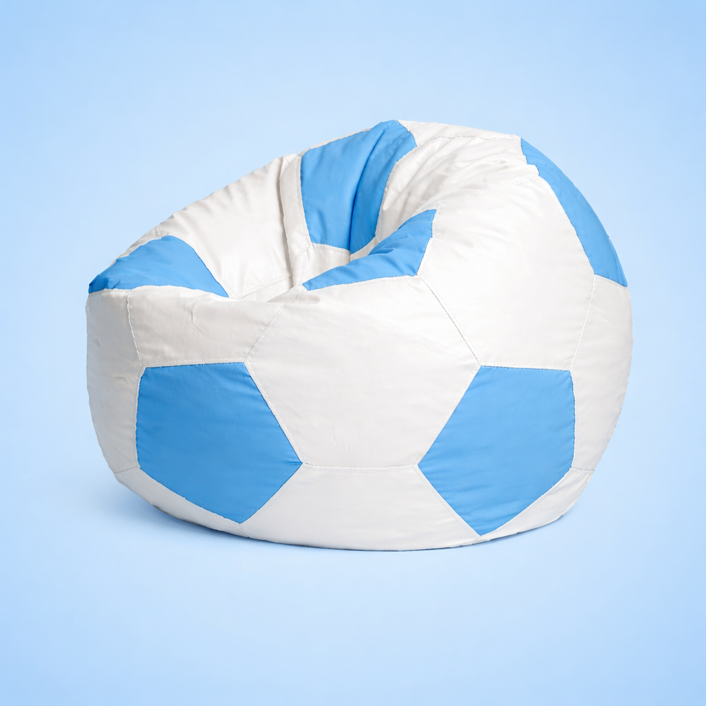 White & Sky Blue Soccer Football Bean Bag with Beans – Premium Designer Sports Seating