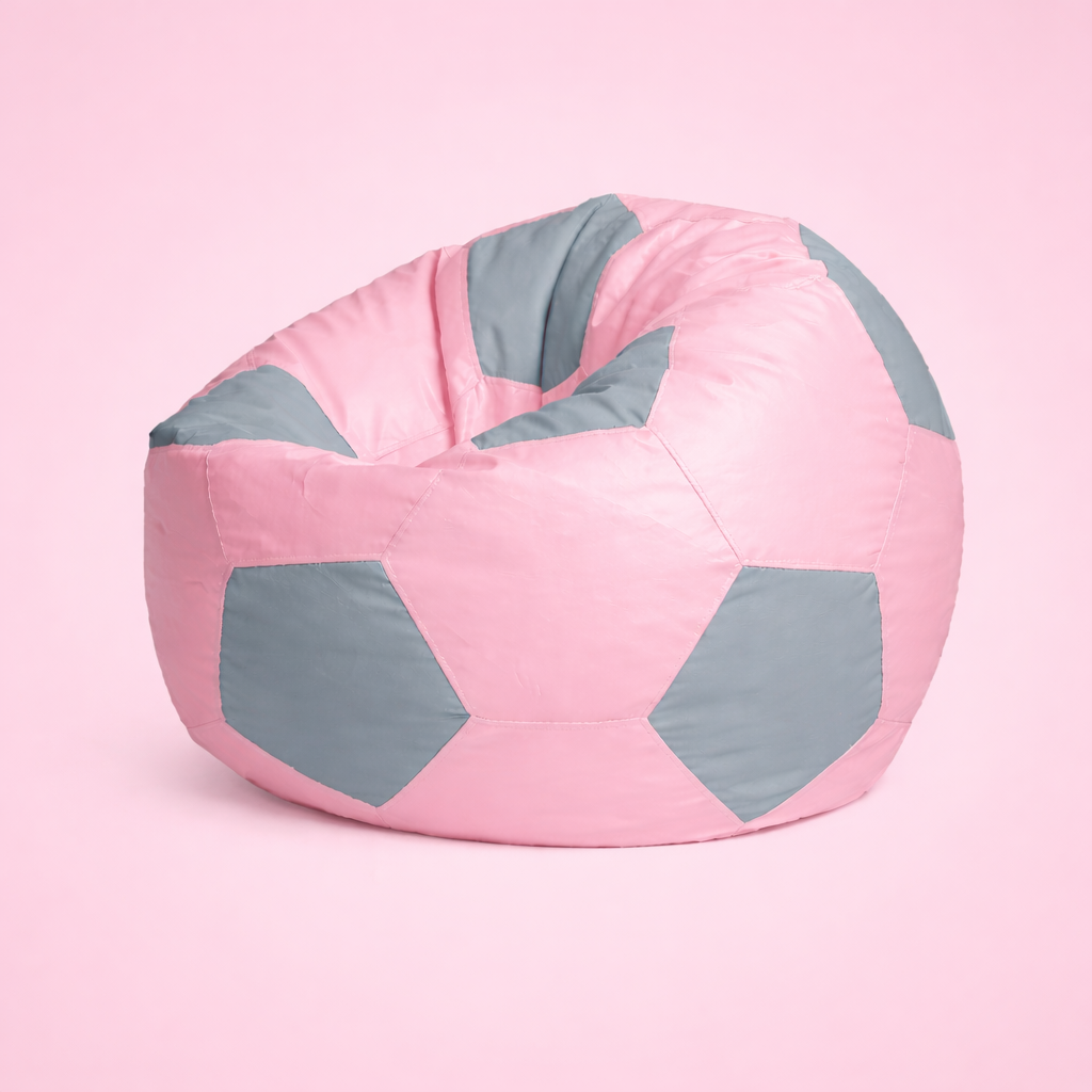 Baby Pink & Grey Soccer Football Bean Bag with Beans – Elegant Designer Sports Seating