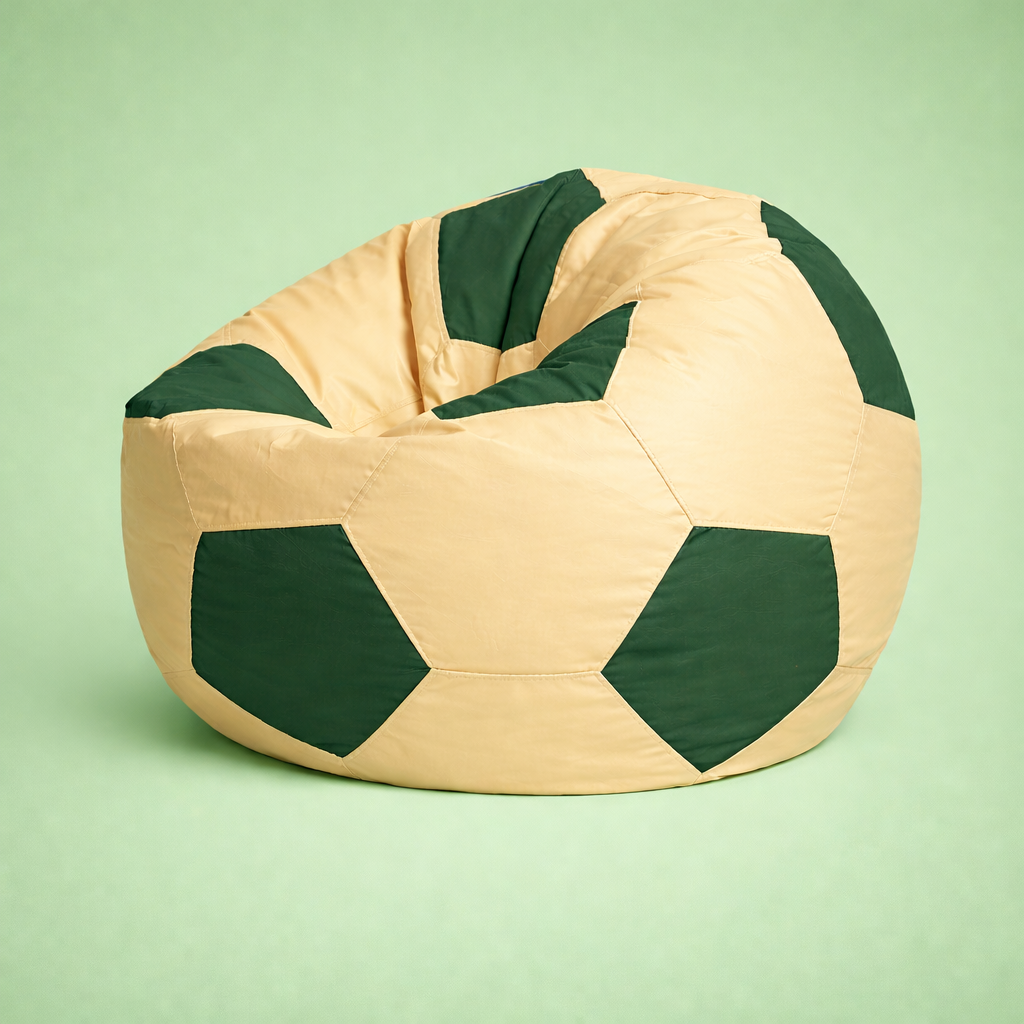 Cream & Forest Green Soccer Football Bean Bag with Beans – Premium Designer Sports Seating