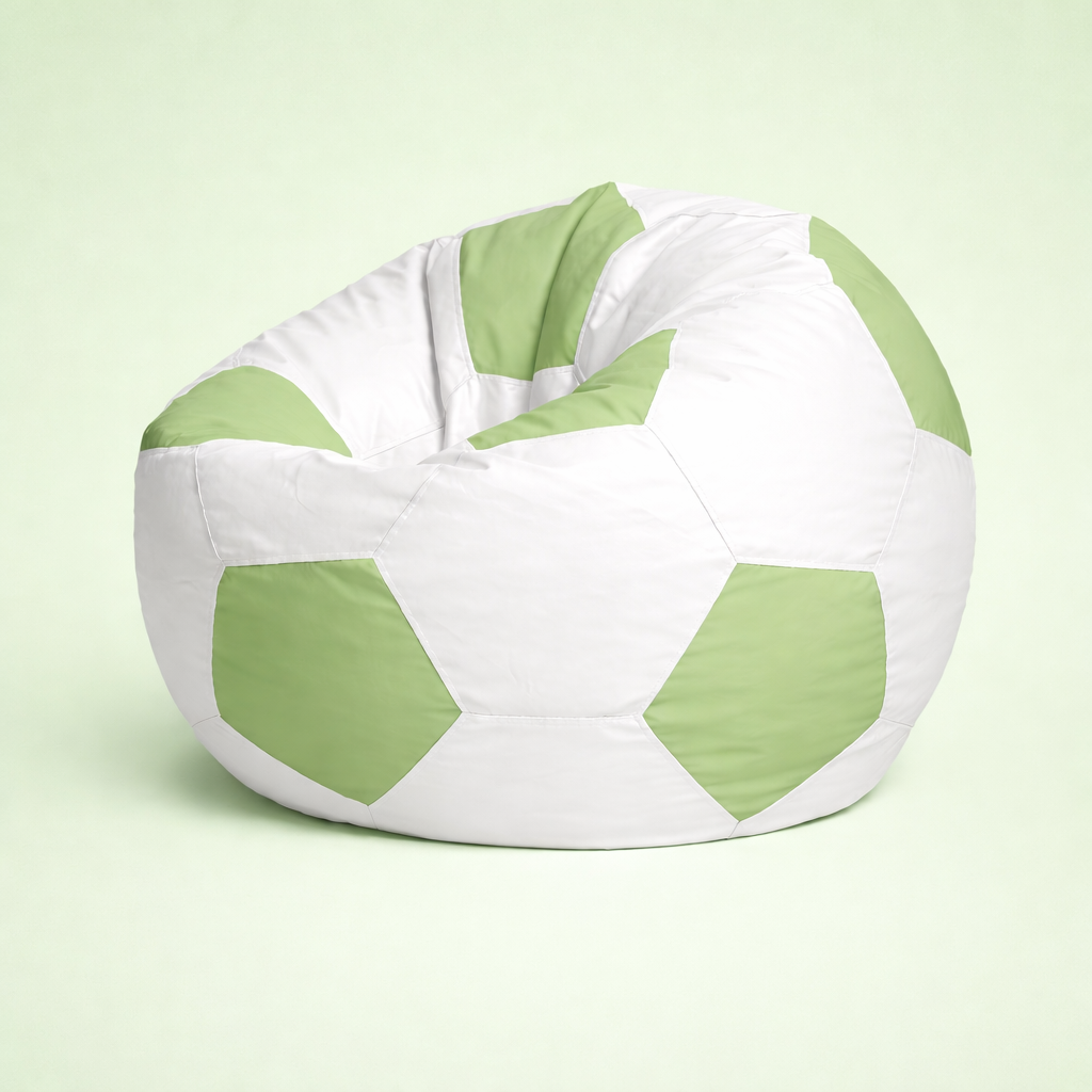 White & Light Lime Green Soccer Football Bean Bag with Beans – Premium Designer Sports Seating