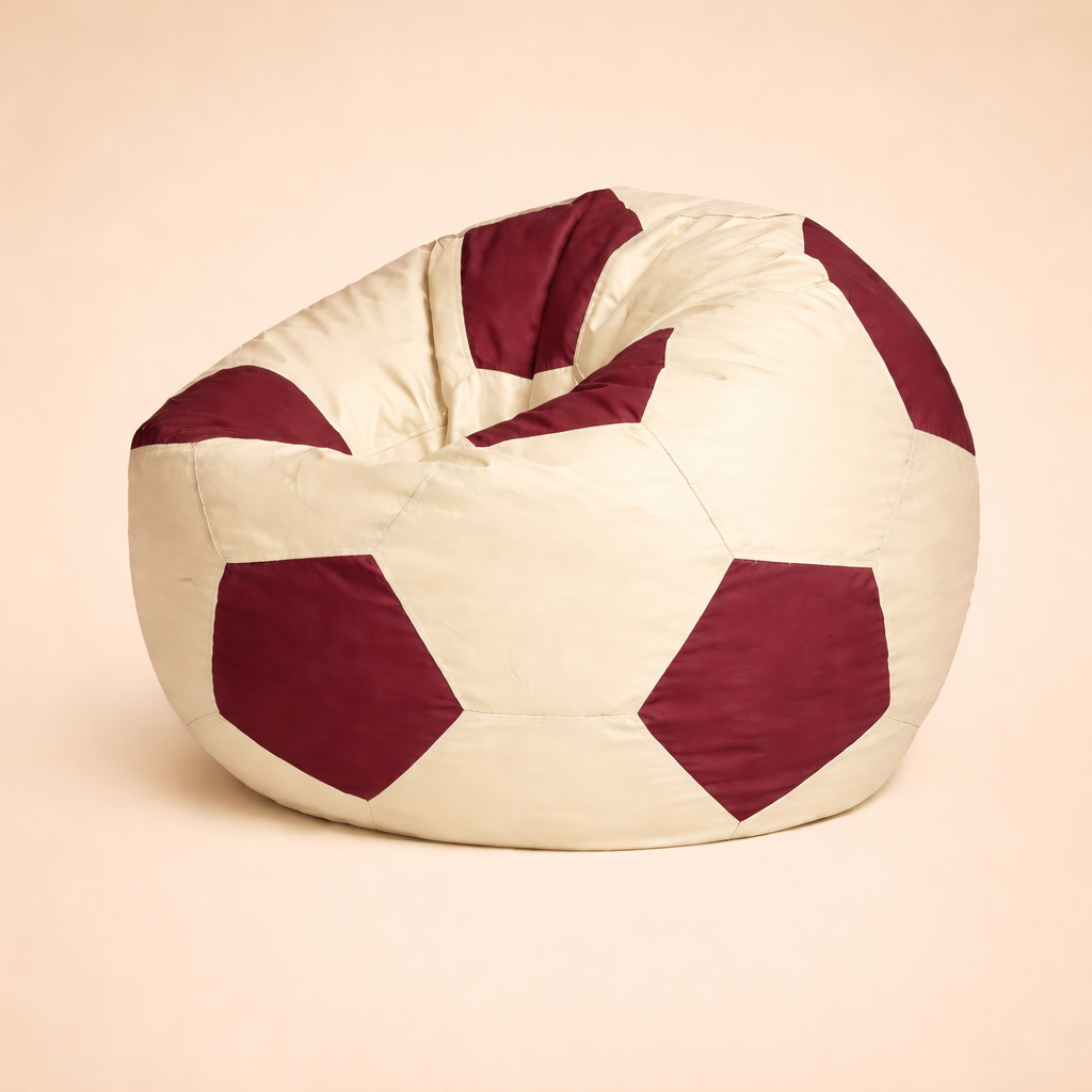 Cream & Wine Red Soccer Football Bean Bag with Beans – Premium Designer Sports Seating