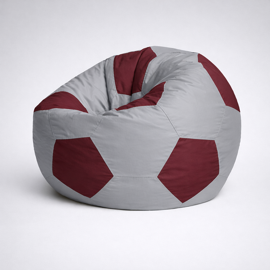 Light Grey & Crimson Red Soccer Football Bean Bag with Beans – Premium Designer Sports Seating
