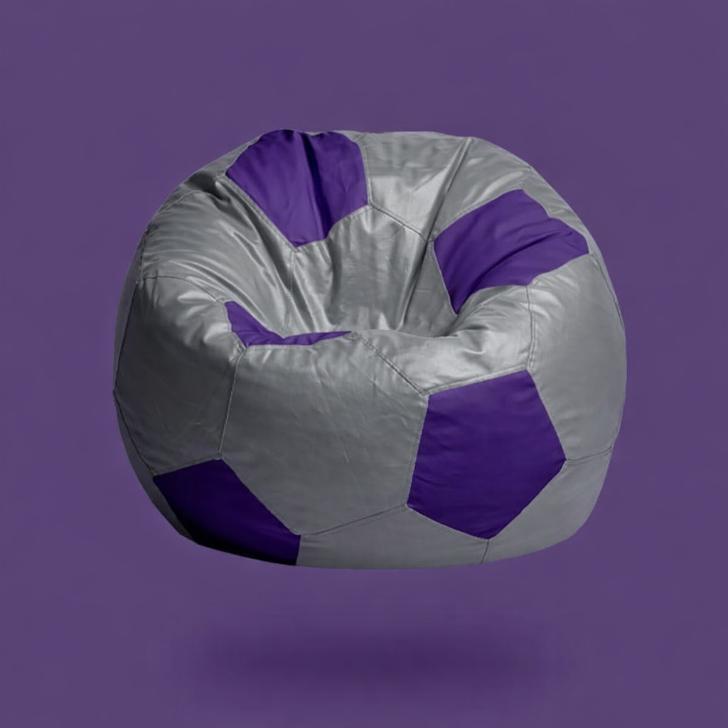 Light Grey & Royal Purple Soccer Football Bean Bag with Beans – Premium Designer Sports Seating