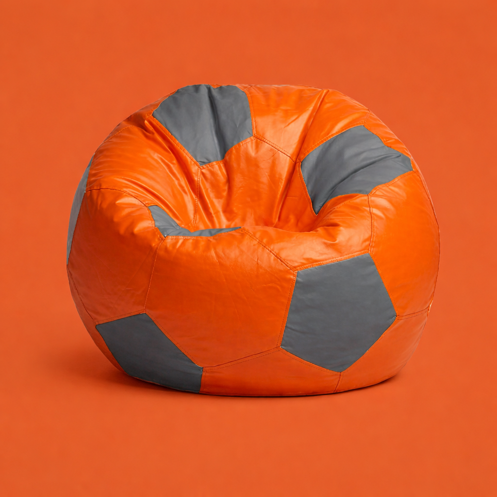 Orange & Grey Soccer Football Bean Bag with Beans – Premium Designer Sports Seating