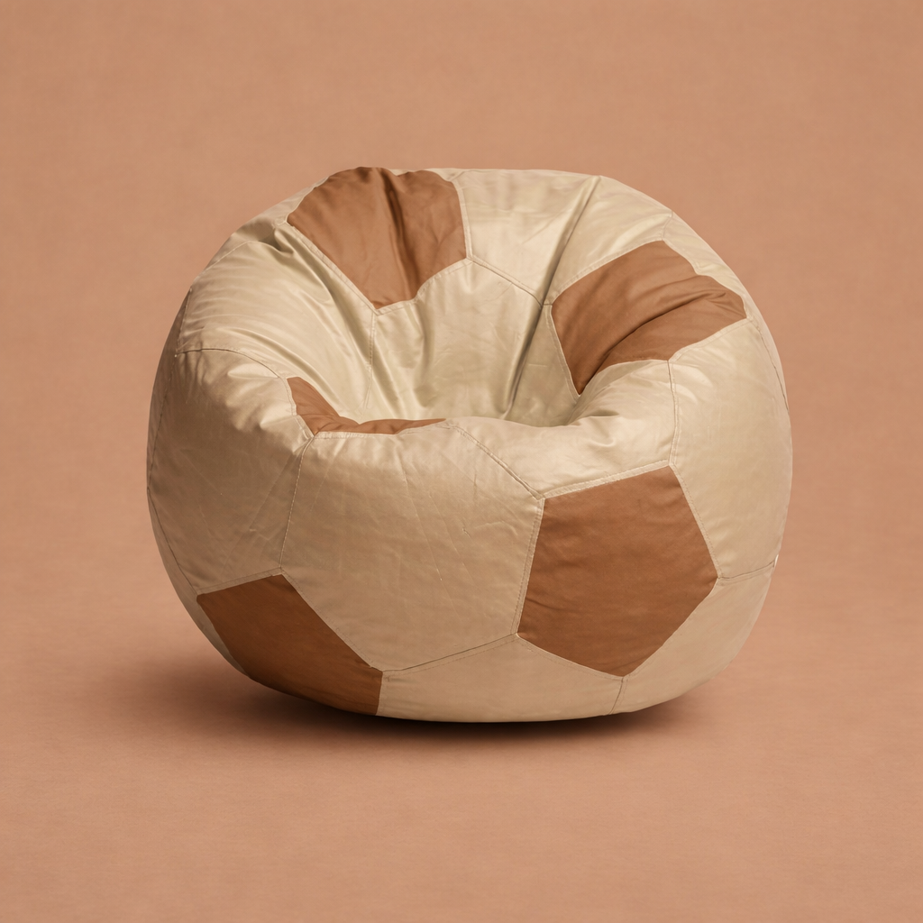 Cream & Caramel Brown Soccer Football Bean Bag with Beans – Luxury Sports Lounge Seating