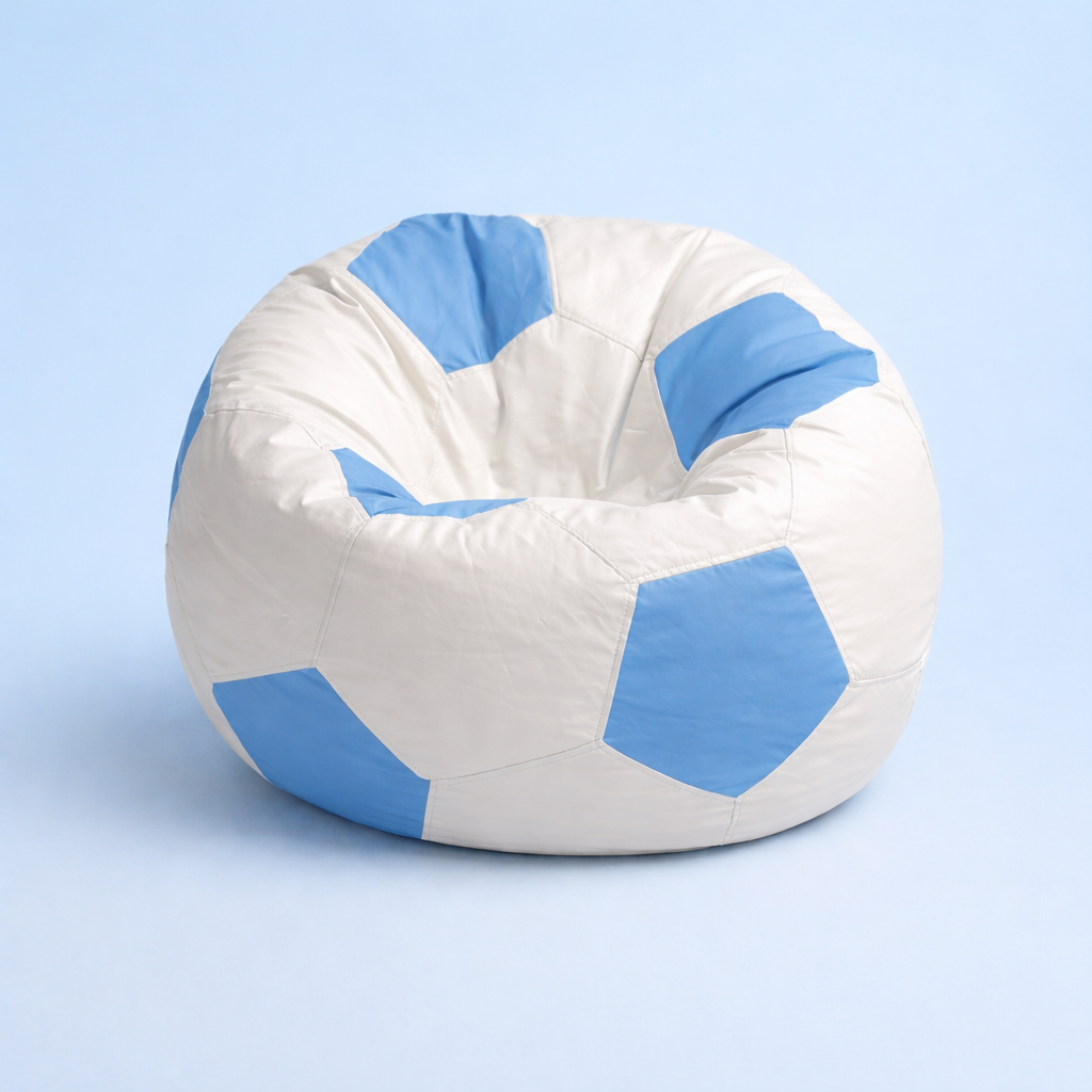 White & Sky Blue Soccer Football Bean Bag with Beans – Premium Designer Sports Seating