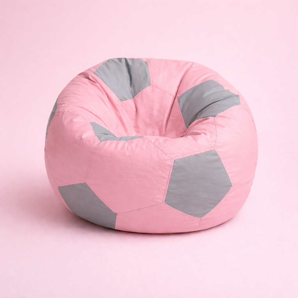 Baby Pink & Grey Soccer Football Bean Bag with Beans – Elegant Designer Sports Seating