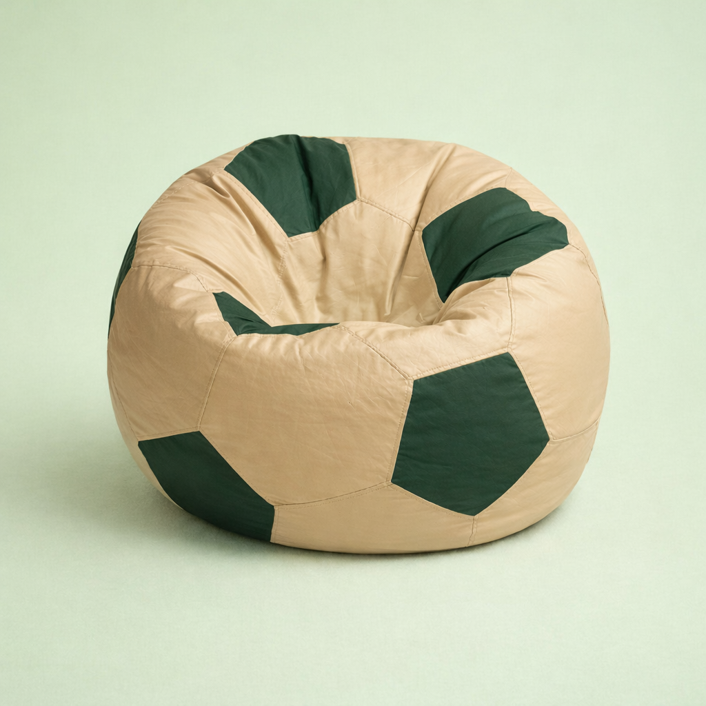 Cream & Forest Green Soccer Football Bean Bag with Beans – Premium Designer Sports Seating