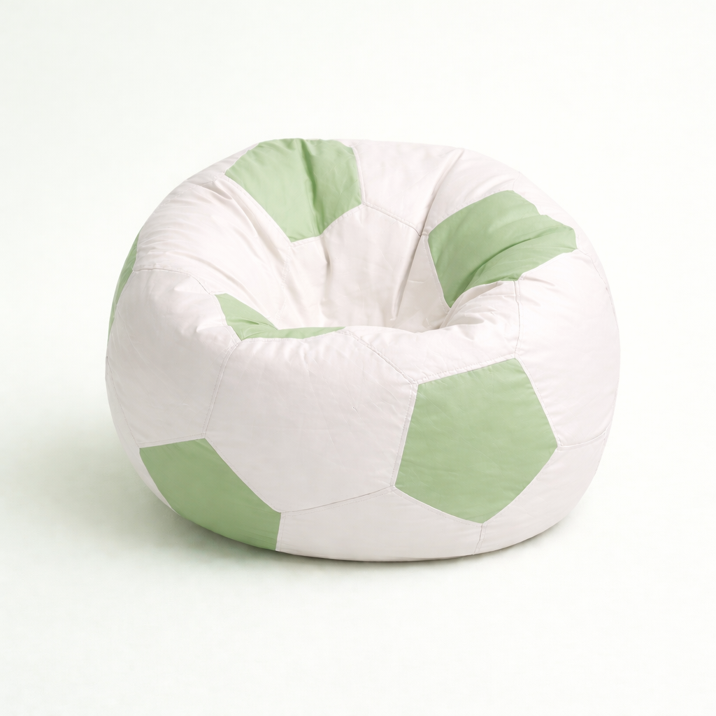White & Light Lime Green Soccer Football Bean Bag with Beans – Premium Designer Sports Seating