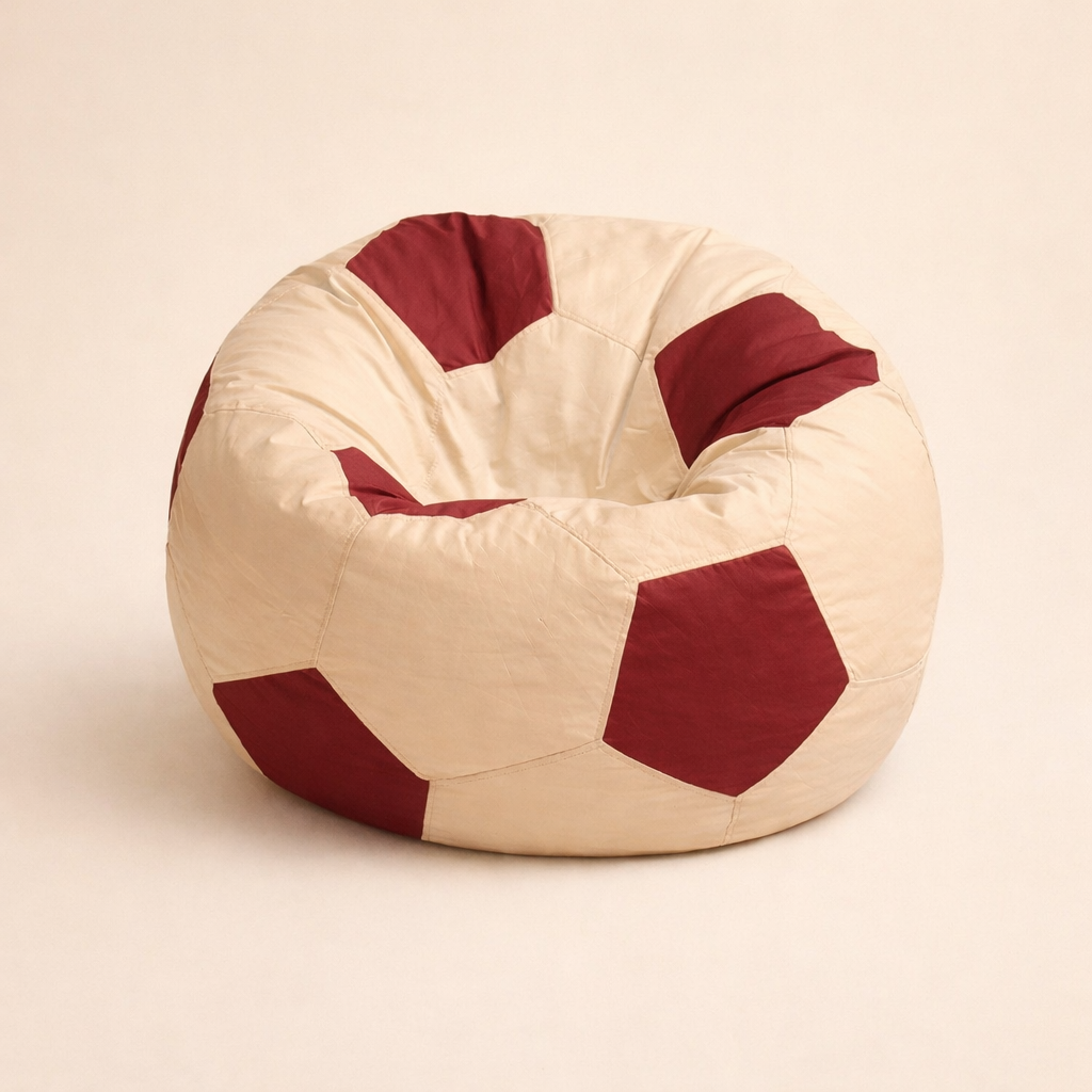 Cream & Wine Red Soccer Football Bean Bag with Beans – Premium Designer Sports Seating