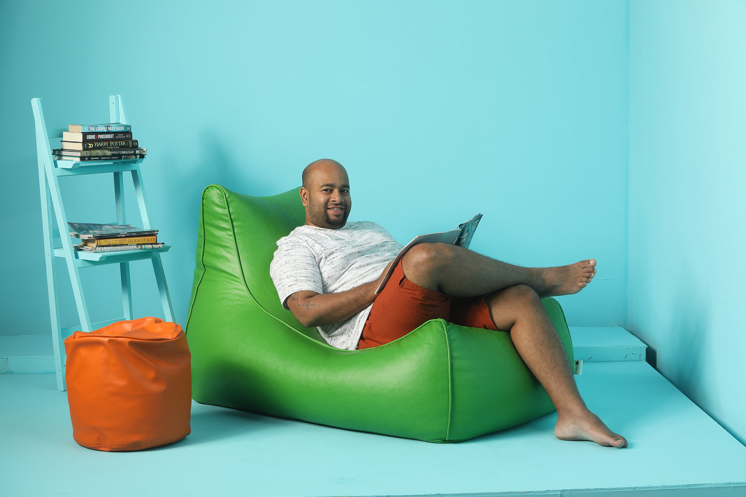 Parakeet Green Leather Lounge Bean Bag with Beans