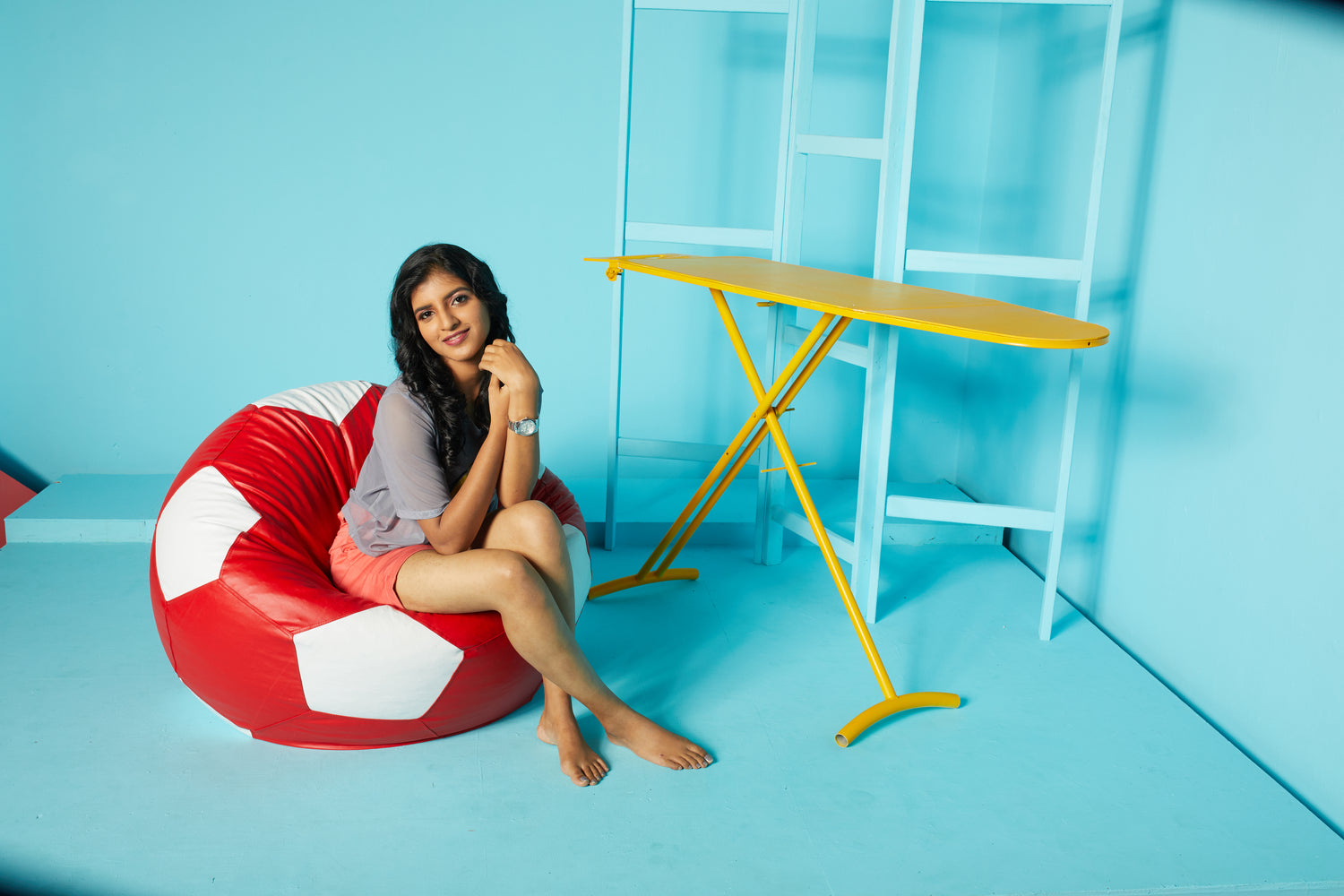 RED AND WHITE Soccer Football Bean Bag with Beans