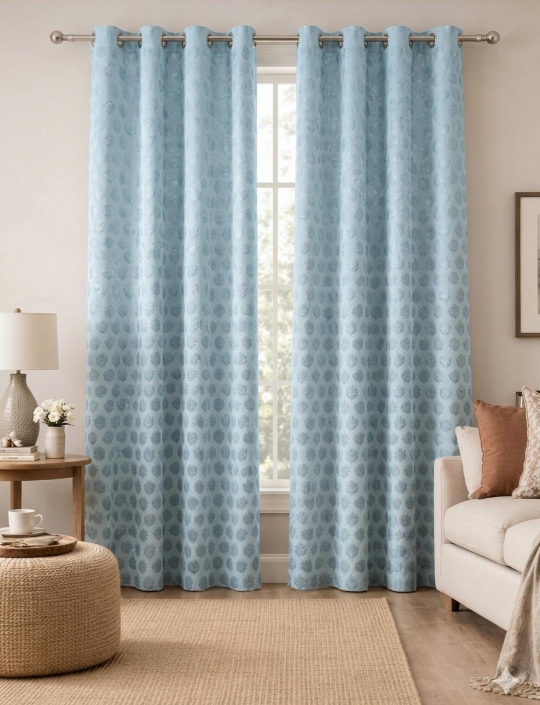 Serene Sky Damask Eyelet Curtains