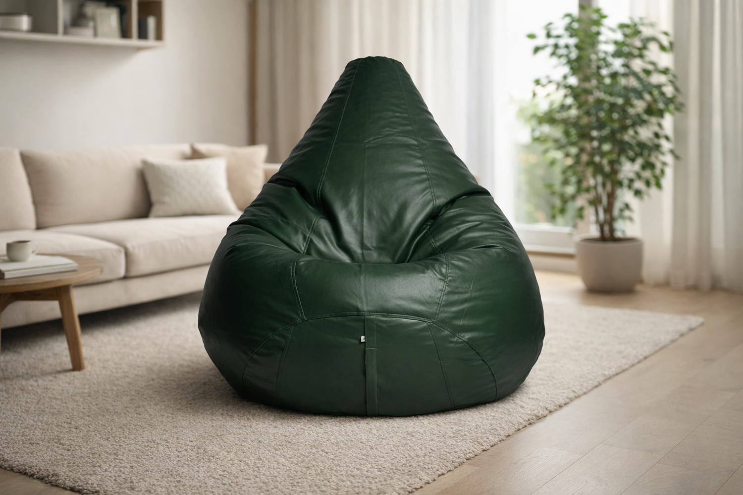 Classic Sac Dark Green Leatherette Bean Bag Chair – Premium Home Seating
