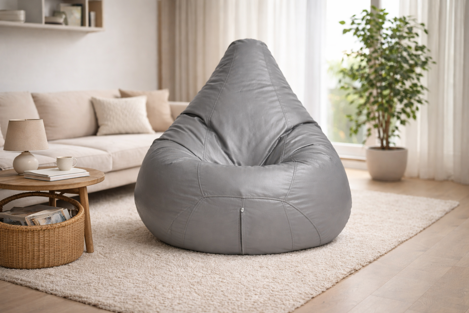 Classic Sac Grey Leatherette Bean Bag Chair – Luxury Modern Seating