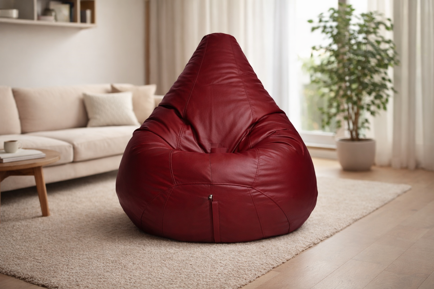 Classic Sac Maroon Leatherette Bean Bag Chair – Luxury Lounge Seating