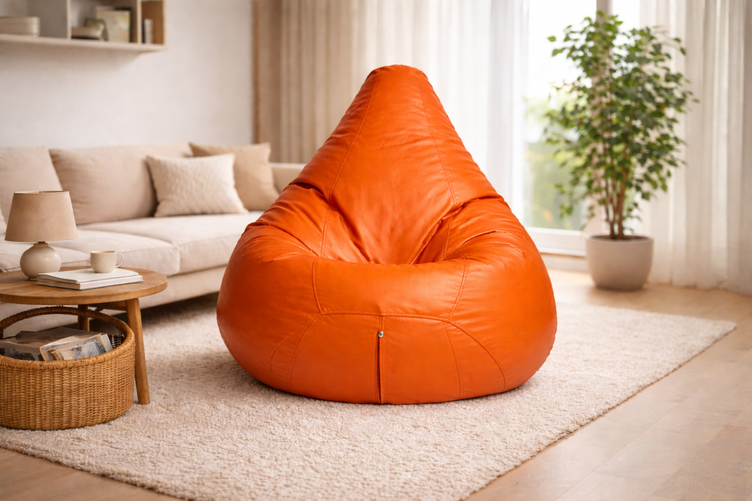 Classic Sac Orange Leatherette Bean Bag Chair – Bold Luxury Seating