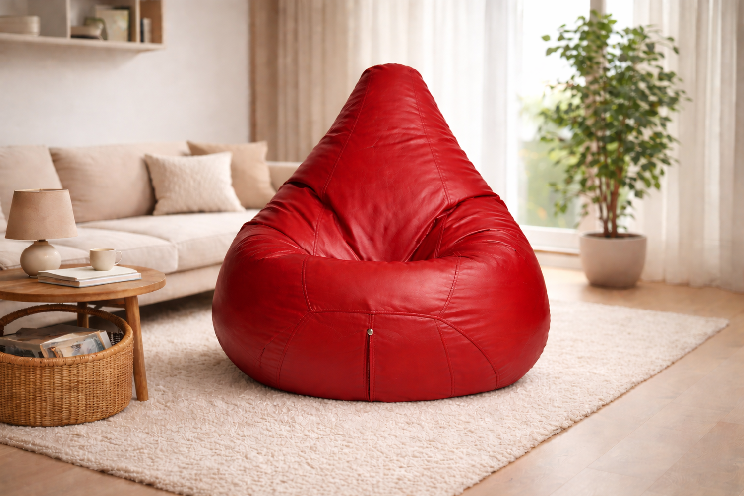 Classic Sac Red Leatherette Bean Bag Chair – Iconic Luxury Seating