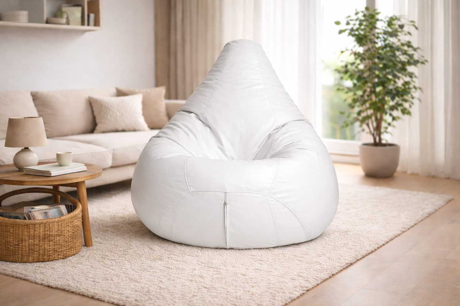 Classic Sac White Leatherette Bean Bag Chair – Premium Home Seating