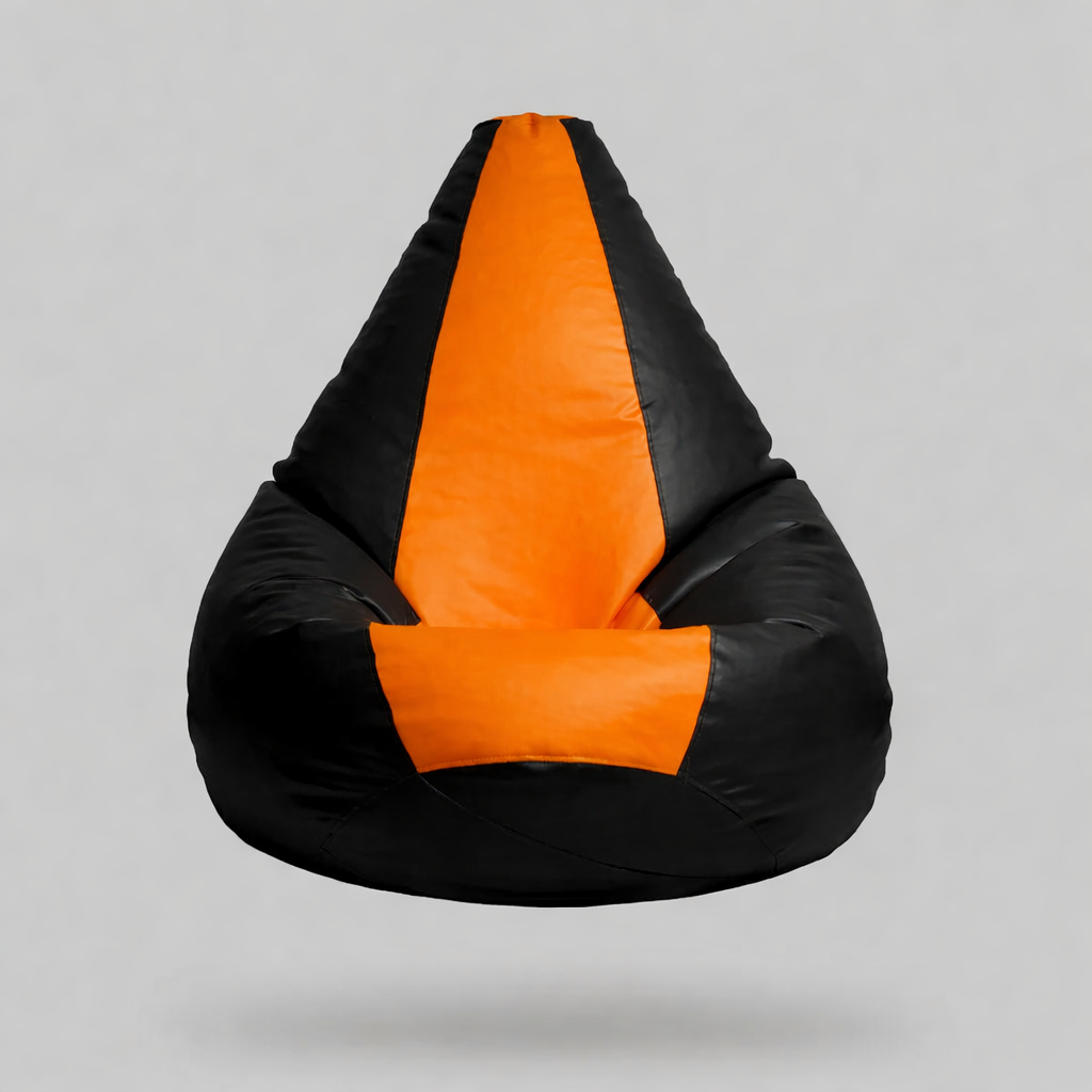 Classic Sac Black & Orange Multicolor Leatherette Bean Bag Chair – Bold Designer Seating