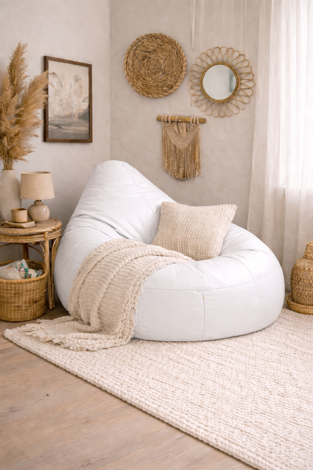 Classic Sac White Leatherette Bean Bag Chair – Premium Home Seating