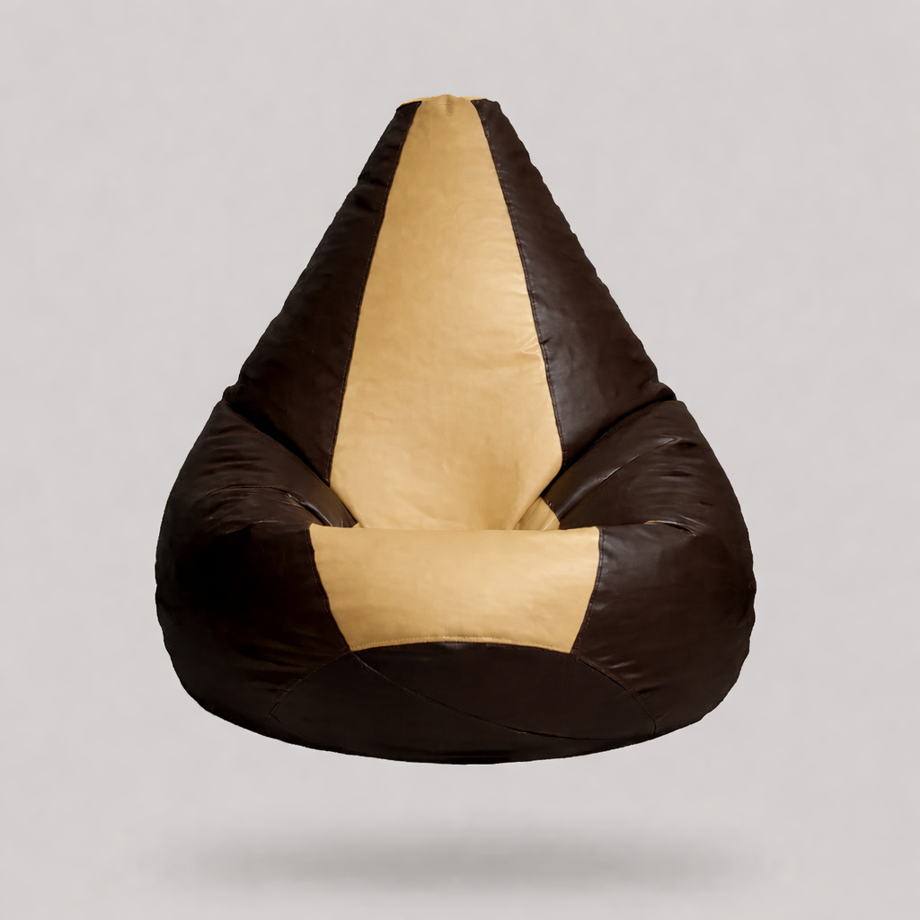 Classic Sac Dark Brown & Beige Multicolor Leatherette Bean Bag Chair – Elegant Luxury Seating