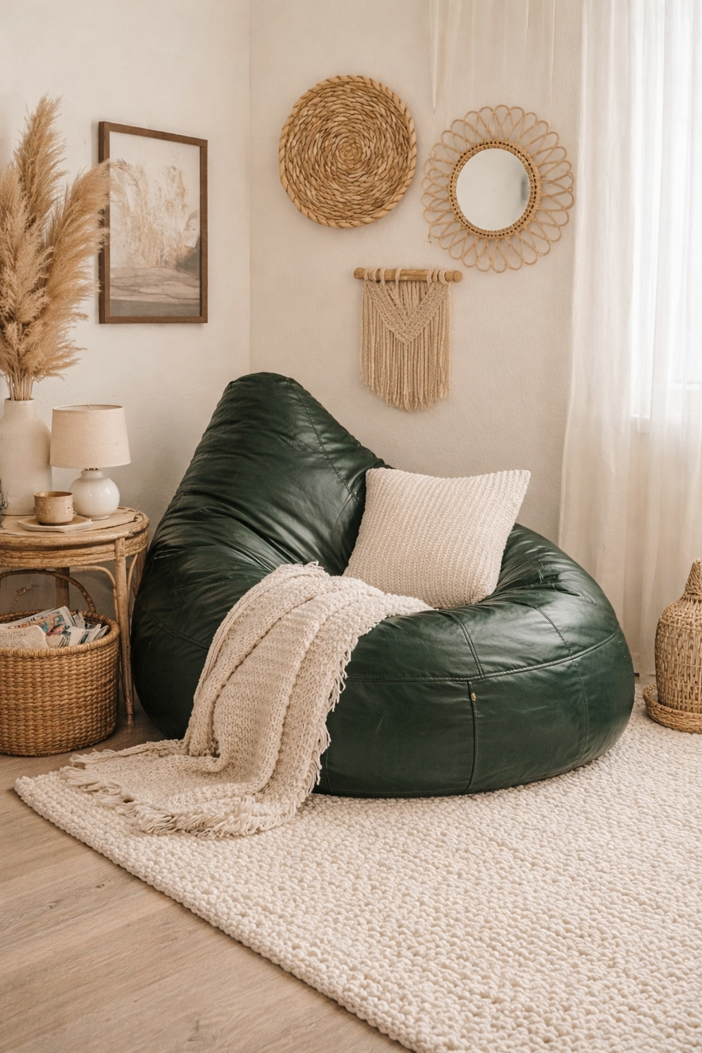 Classic Sac Dark Green Leatherette Bean Bag Chair – Premium Home Seating