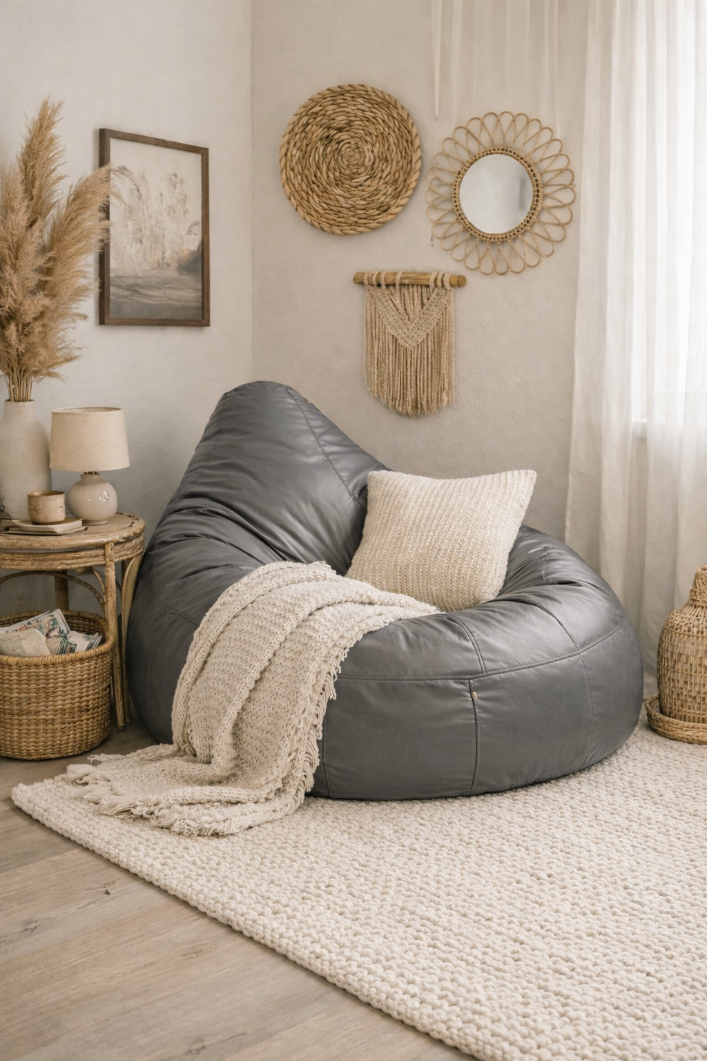 Classic Sac Grey Leatherette Bean Bag Chair – Luxury Modern Seating