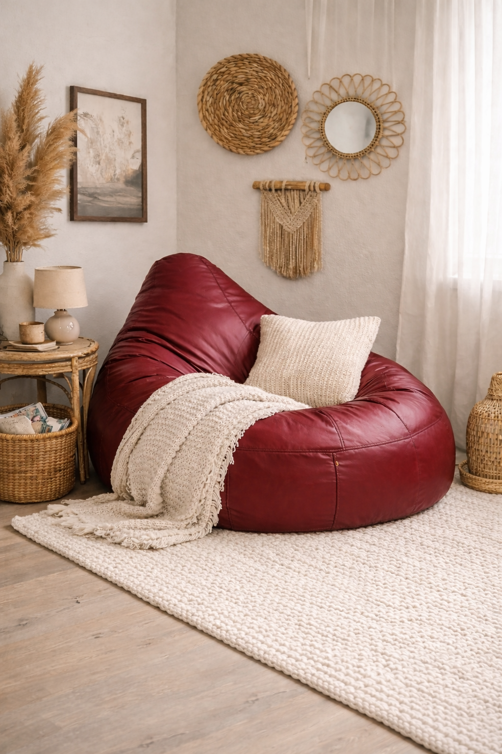 Classic Sac Maroon Leatherette Bean Bag Chair – Luxury Lounge Seating