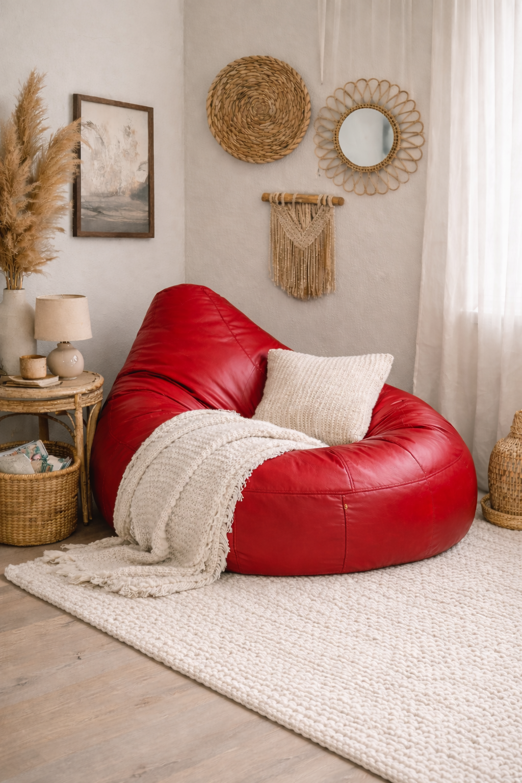 Classic Sac Red Leatherette Bean Bag Chair – Iconic Luxury Seating