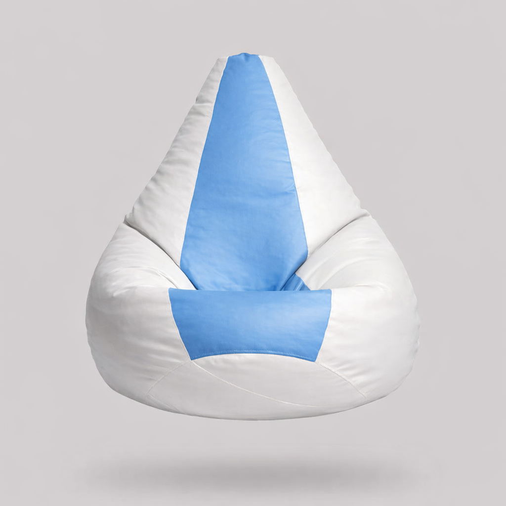 Classic Sac White & Sky Blue Multicolor Leatherette Bean Bag Chair – Elegant Luxury Seating