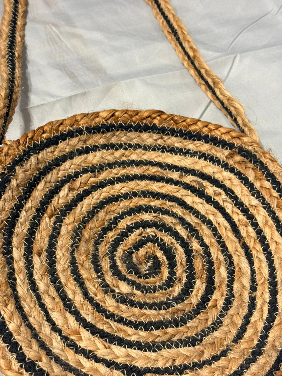 Spiral Jute Sling Bag – Black & Natural Twine Round Charm