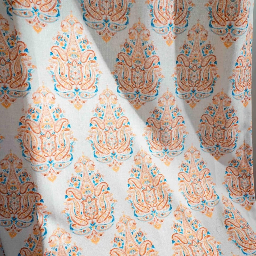 Elegant Orange‑Blue Paisley Kalamkari Curtain