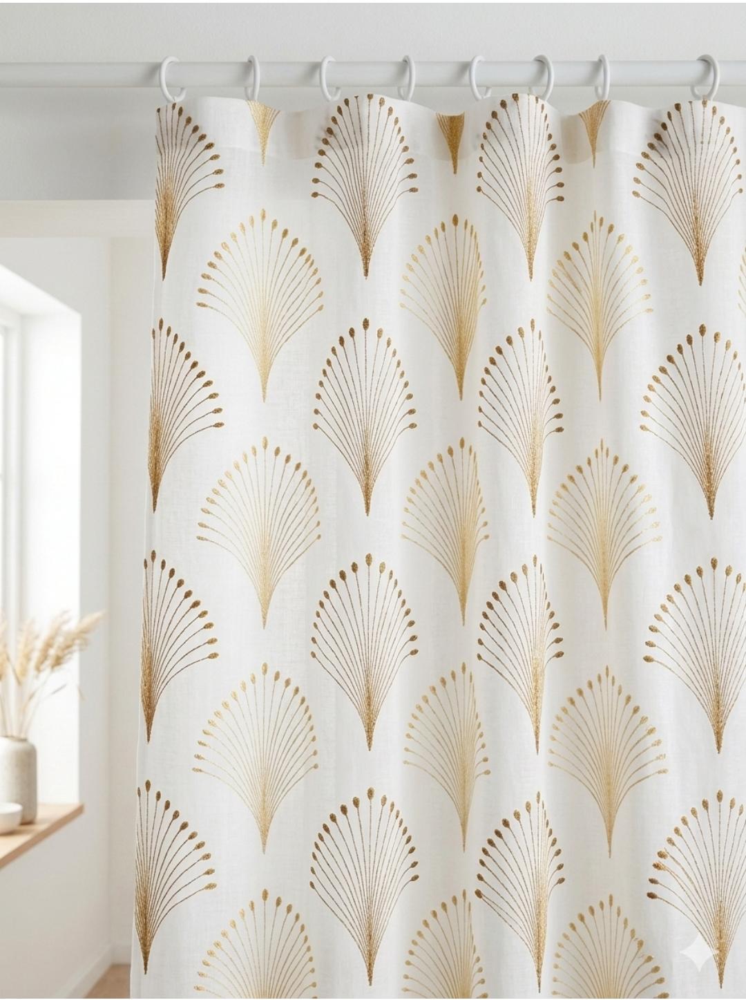 Elegant White & Gold Peacock Feather Jacquard Sheer Curtain