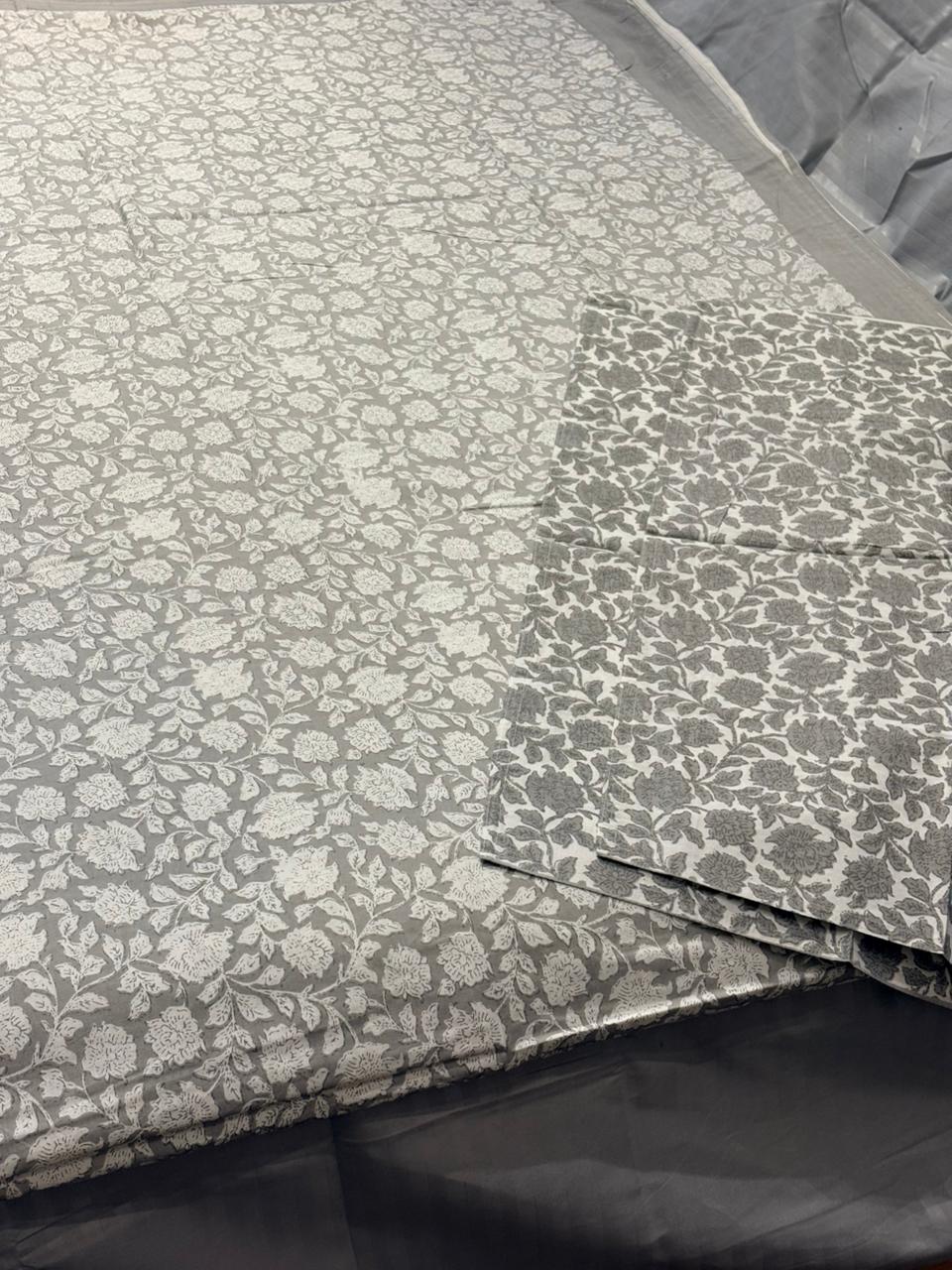 Grey Floral Elegance King‑Size Bedsheet with Matching Pillow Covers
