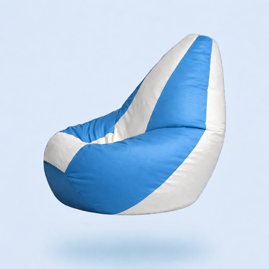 Classic Sac White & Sky Blue Multicolor Leatherette Bean Bag Chair – Elegant Luxury Seating