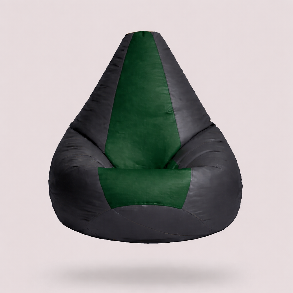 Classic Sac Grey & Green Multicolor Leatherette Bean Bag Chair – Nature-Inspired Luxury Seating
