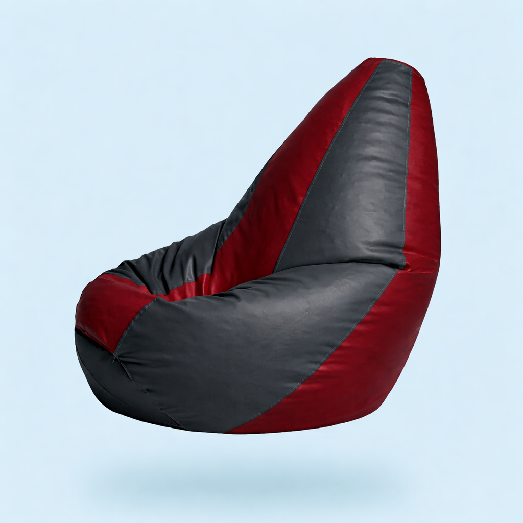 Classic Sac Grey & Red Multicolor Leatherette Bean Bag Chair – Bold Luxury Seating