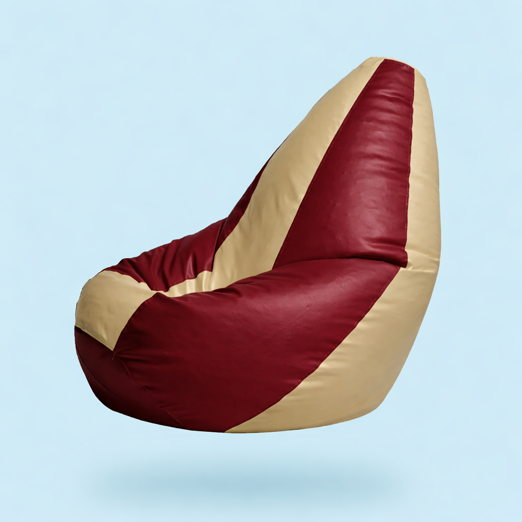 Classic Sac Maroon & Beige Multicolor Leatherette Bean Bag Chair – Royal Luxury Seating