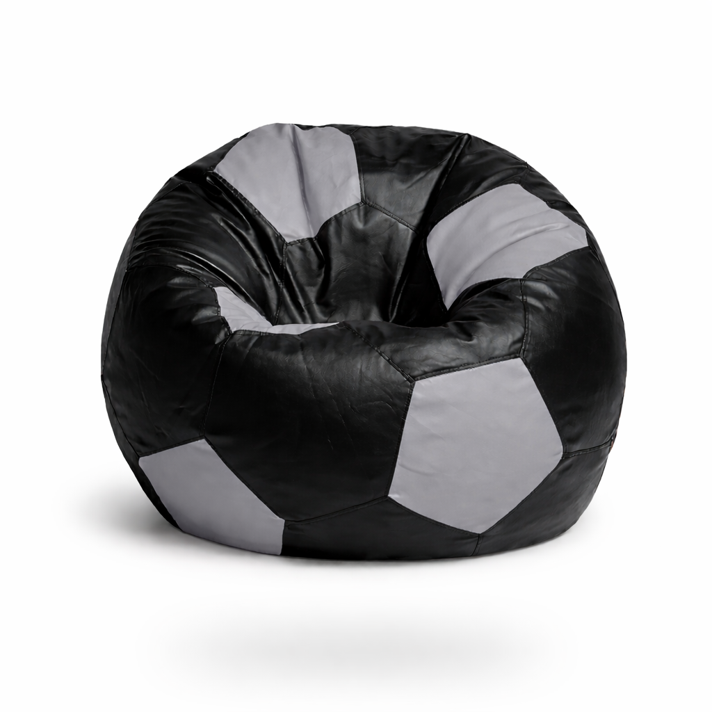 Black & Grey Soccer Football Bean Bag with Beans – Ultimate Sports Lounge Seating