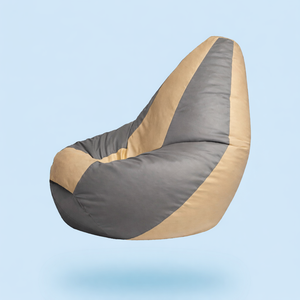 Classic Sac Grey & Beige Multicolor Leatherette Bean Bag Chair – Elegant Designer Seating