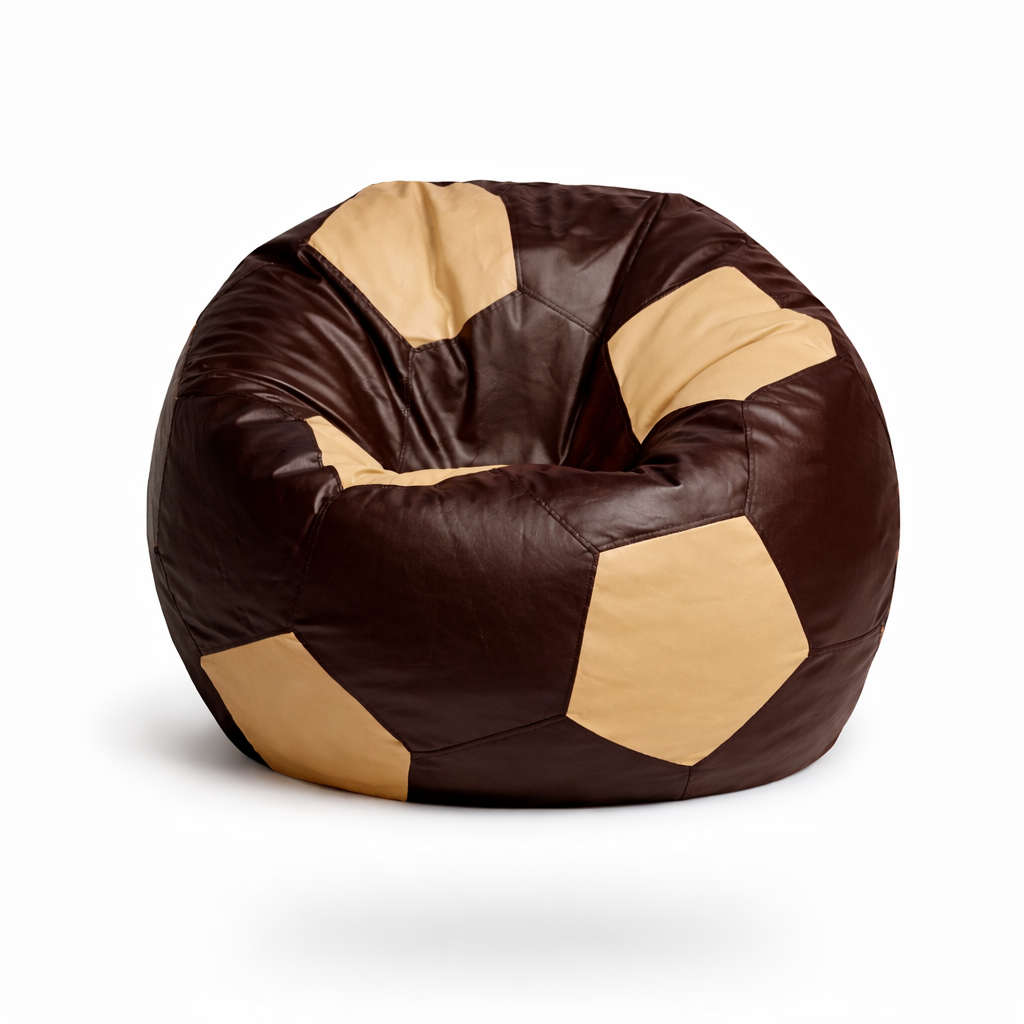 Choco Brown & Beige Soccer Football Bean Bag with Beans – Elegant Sports Lounge Seating