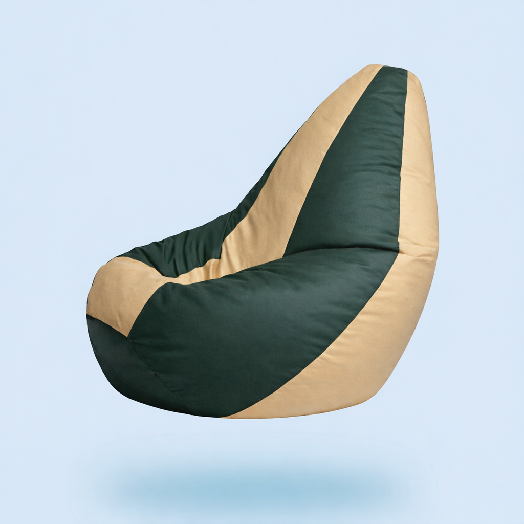 Classic Sac Dark Green & Beige Multicolor Leatherette Bean Bag Chair – Elegant Luxury Seating